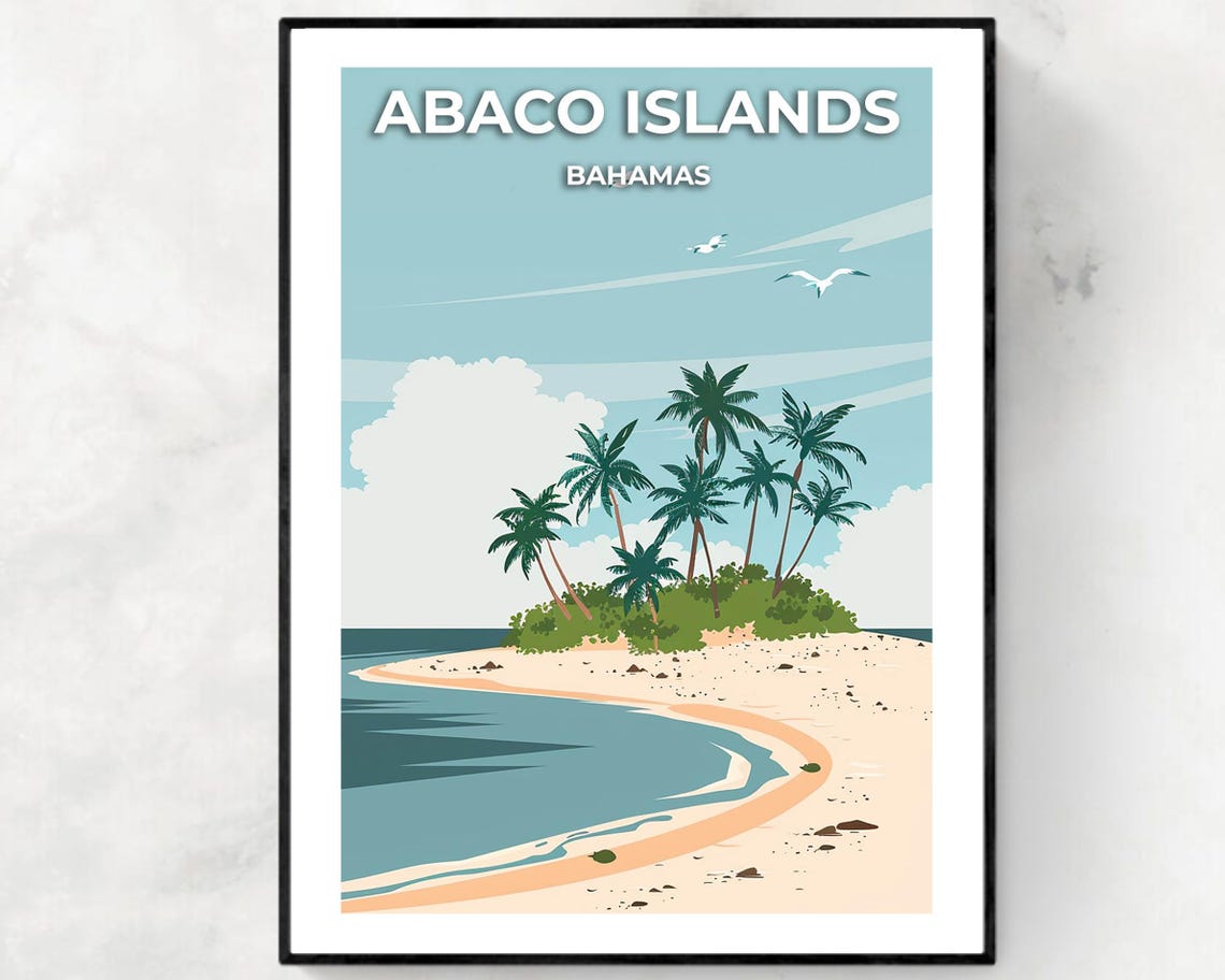 Abaco Islands Bahamas Tiny Palm Island Curved Sandbar Poster