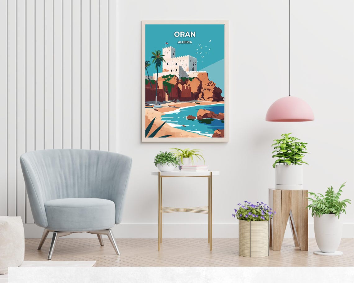 Oran Algeria Cliff Fortress Turquoise Bay Beach Travel Poster - Image 2