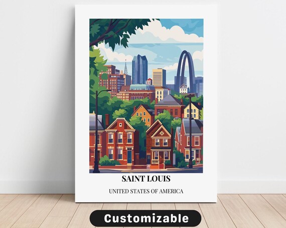 Saint Louis Gateway Arch Brick Houses Retro Travel Art Poster