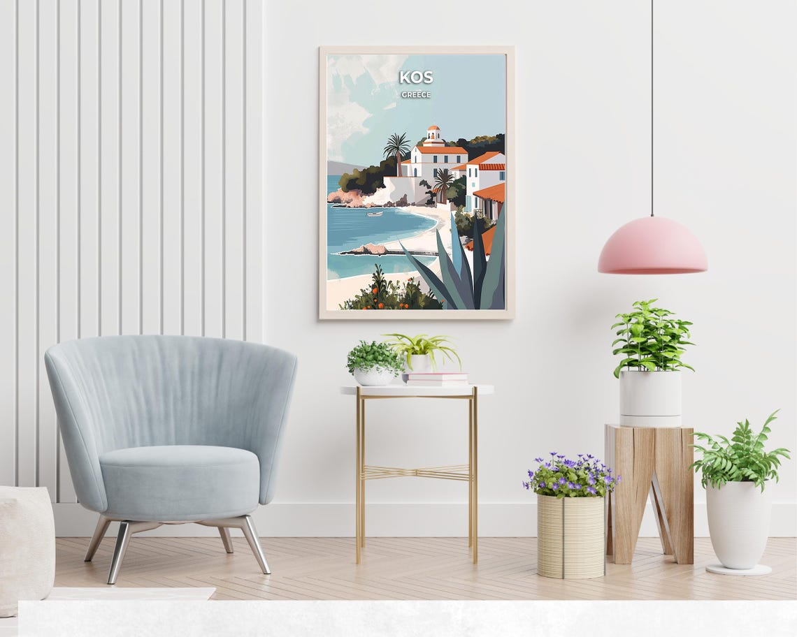 Kos Seaside White Church with Orange Dome by the Cove Greece Poster - Image 2