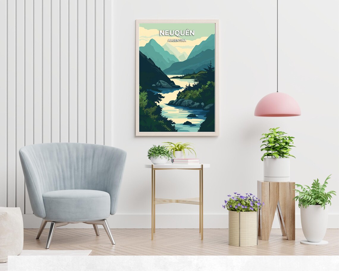 Neuquén Argentina Emerald Mountain Lake Vintage Travel Poster - Image 2