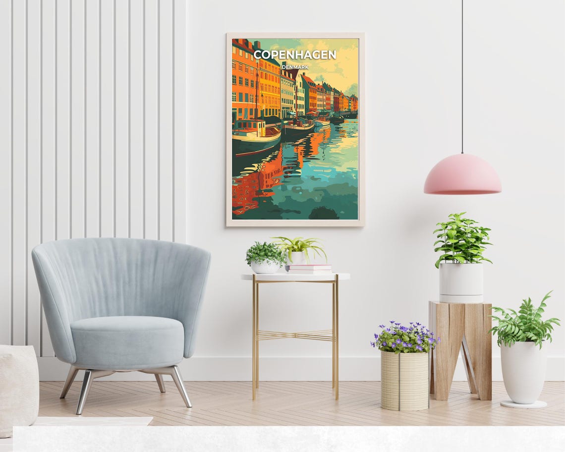 Copenhagen Denmark Nyhavn Sunset Harbor Colorful Travel Poster - Image 2