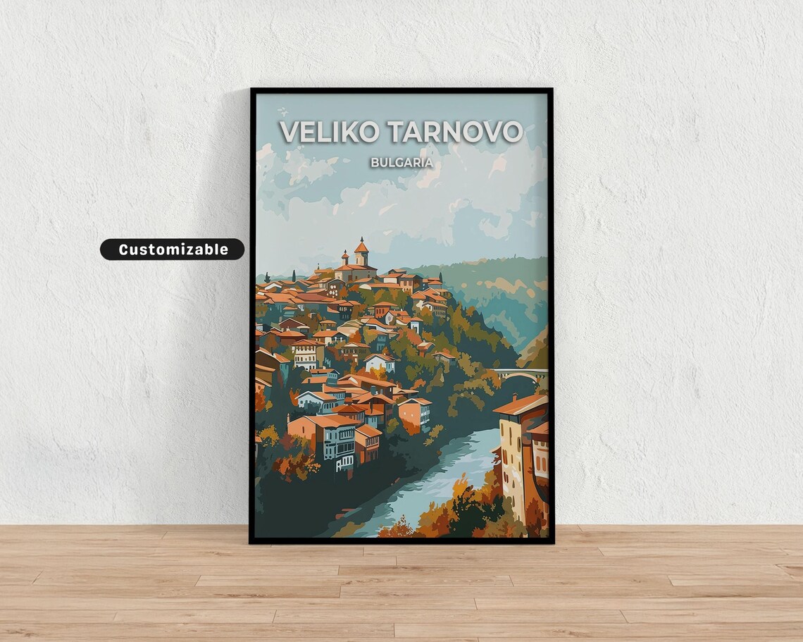 Veliko Tarnovo Bulgaria Riverside Old Town Vintage Travel Poster