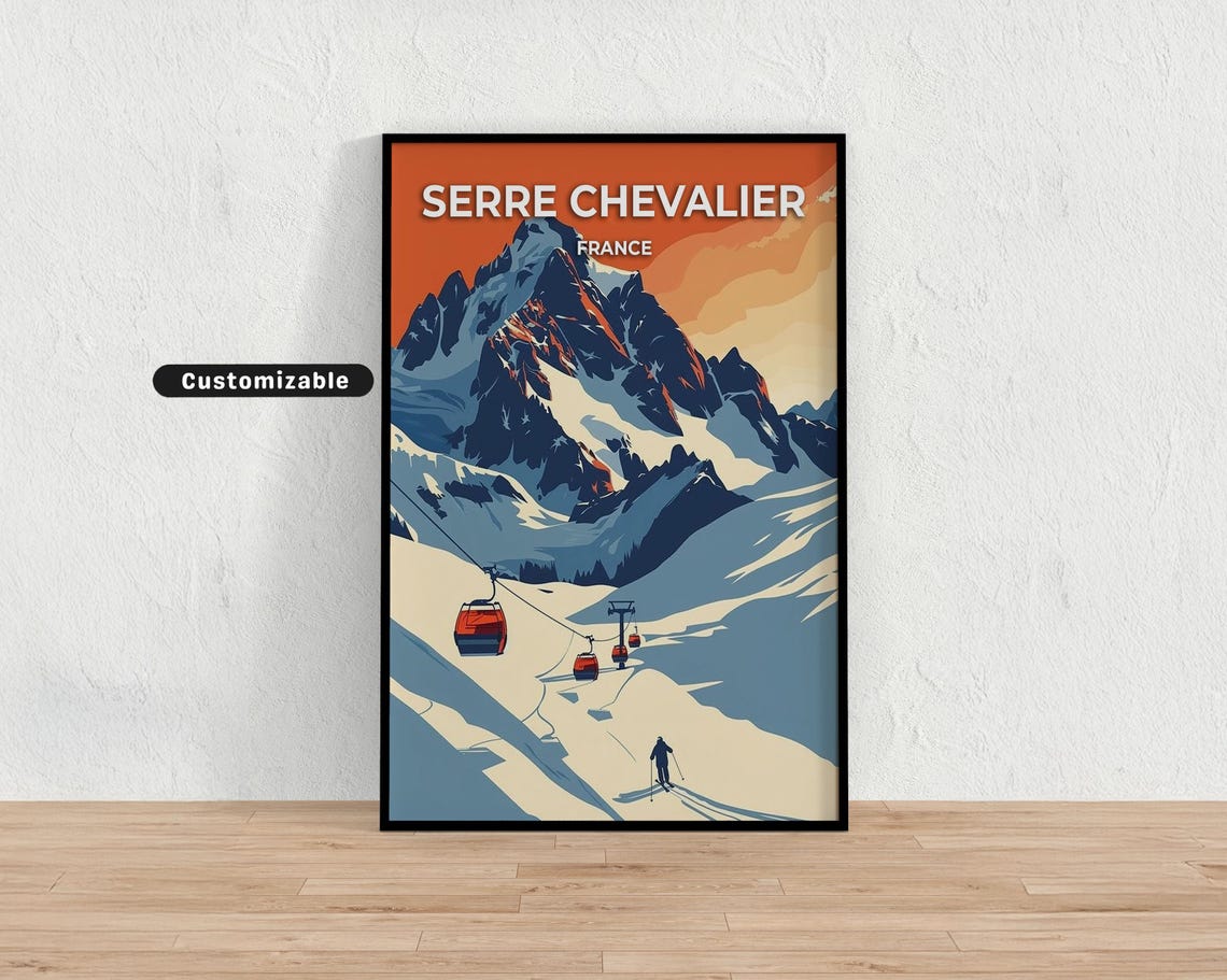 Serre Chevalier France Ski Resort Gondolas Alpine Peaks Travel Poster