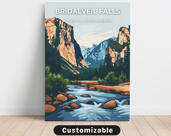 Bridalveil Falls Yosemite Valley River Retro Travel Canvas Poster