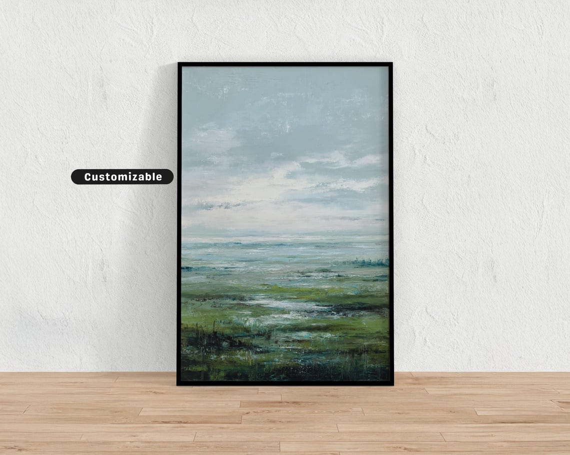 Soft Green Field Pale Sky Impressionist Neutral Landscape Poster