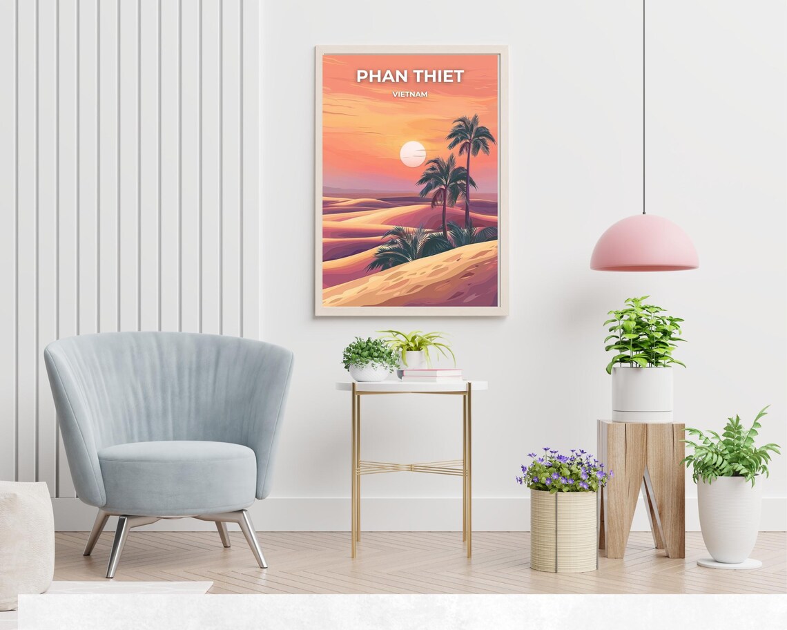 Phan Thiet Vietnam Sunset Dunes Palm Silhouette Travel Poster - Image 2