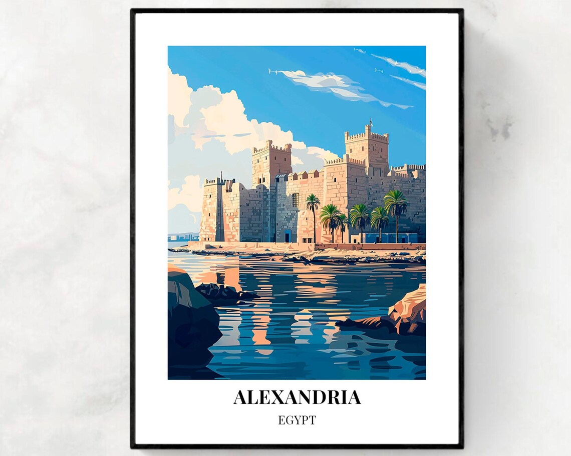 Alexandria Egypt Qaitbay Citadel Stone Fortress Sea View Travel Poster
