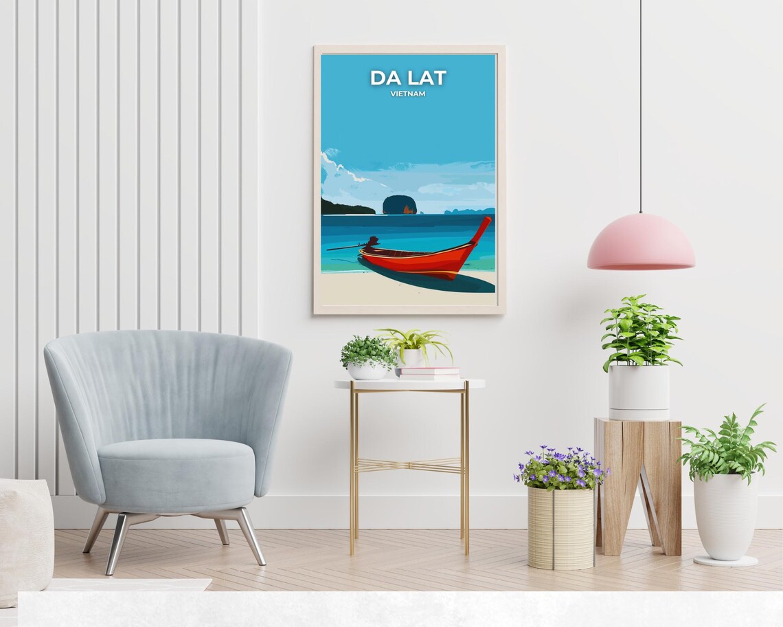 Da Lat Vietnam Tropical Beach Boat Coastal Scene Travel Poster - Image 2