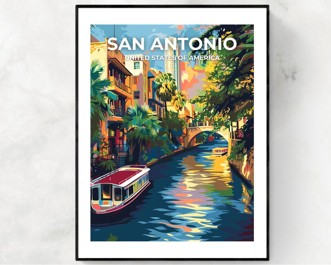 San Antonio Texas River Walk Canal Colorful City Scene Wall Art