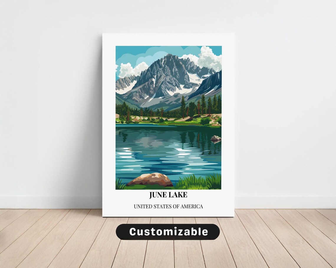June Lake USA Mountain Lake Vintage Travel Style Classic Art Poster