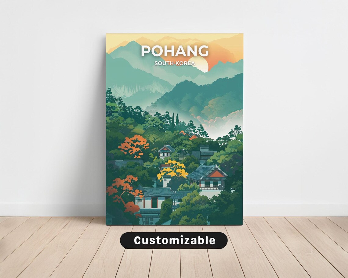 Pohang South Korea Korean Temple Mountains Sunrise Travel Poster