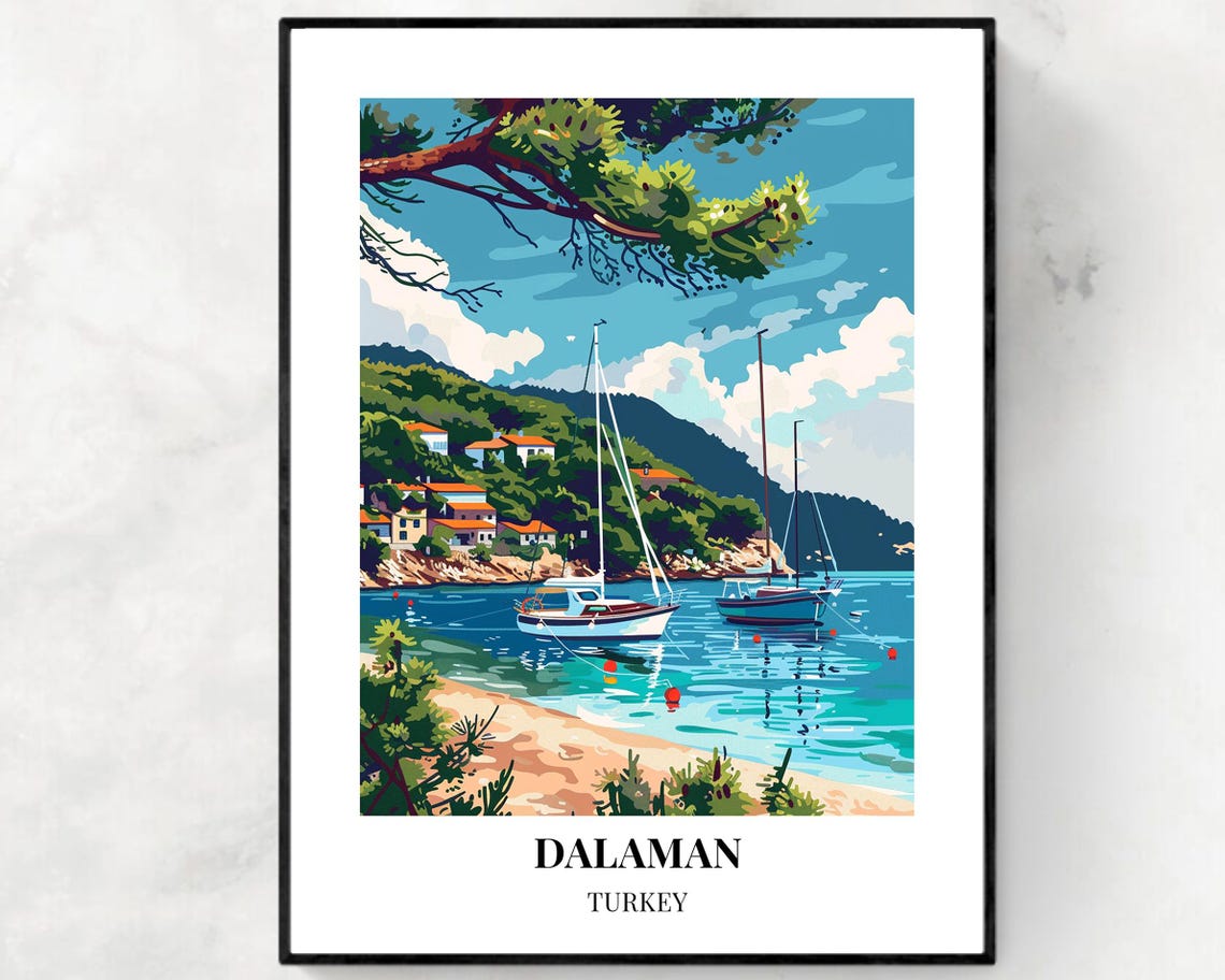 Dalaman Turkey Sailboats Anchored in a Pine-Framed Bay Poster