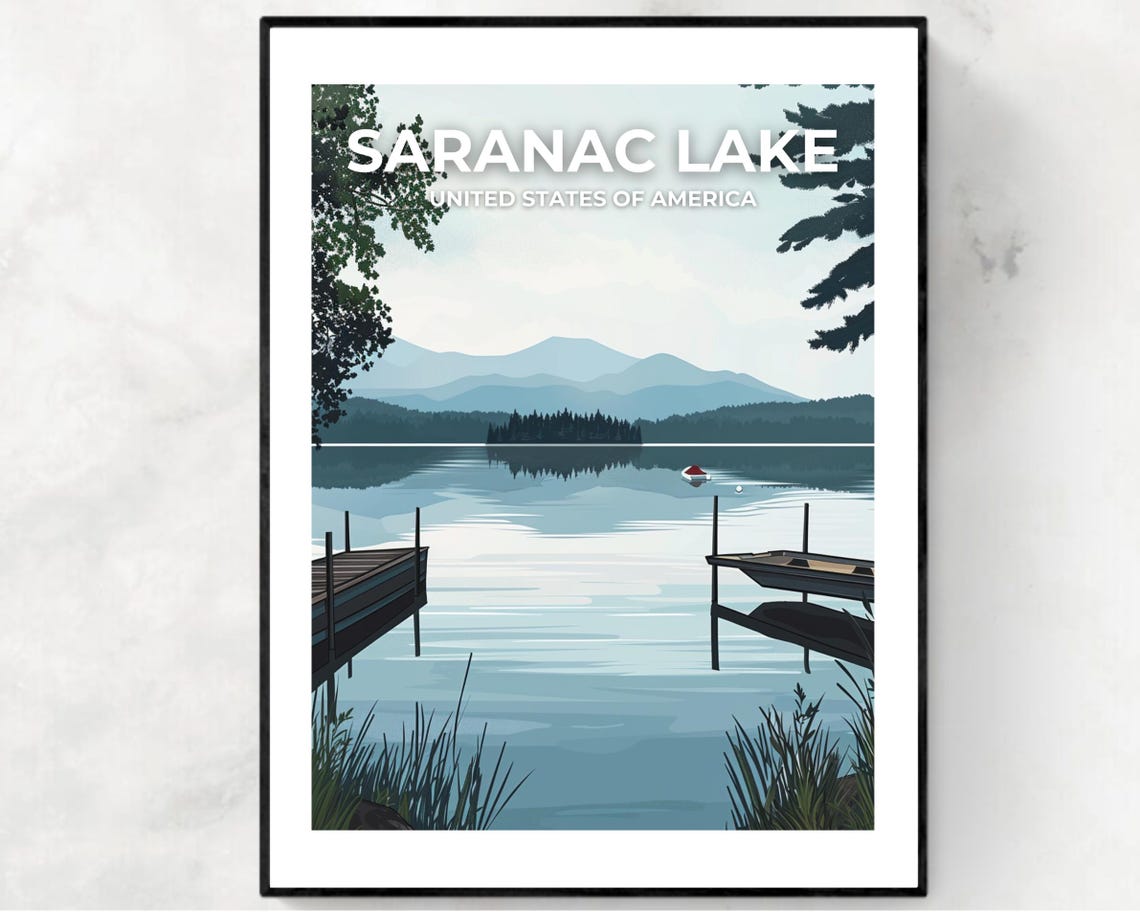 Saranac Lake New York Travel Print Wall Art Saranac Lake New York City Print Saranac Lake New York Travel Gift Saranac Lake Wall Art