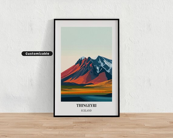 Thingeyri Iceland Travel Poster, Custom Wall Art