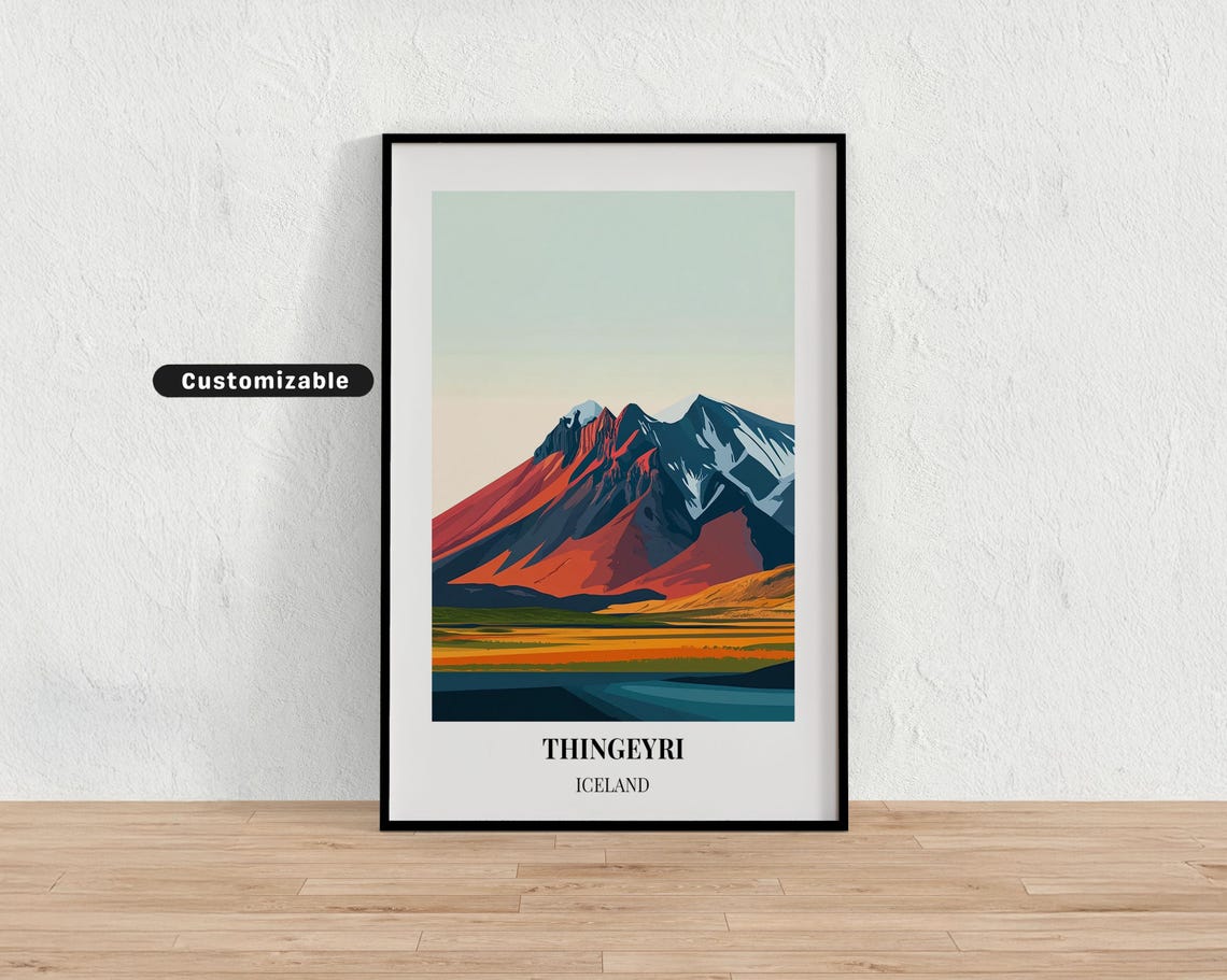 Thingeyri Iceland Travel Poster, Custom Wall Art