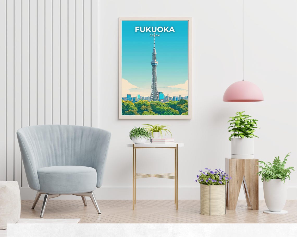 Fukuoka Tower Travel Print Wall Art Fukuoka Japan City Print Fukuoka Tower Travel Gift Fukuoka Tower Poster Wall Art - Image 2