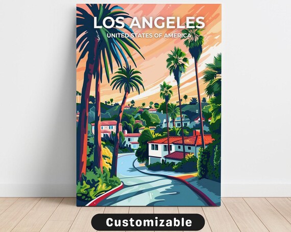 Los Angeles Palm Tree Sunset Street Customizable Travel Poster