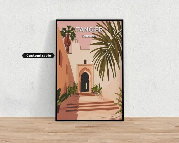 Tangier Morocco Terracotta Courtyard Arch Vintage Travel Poster