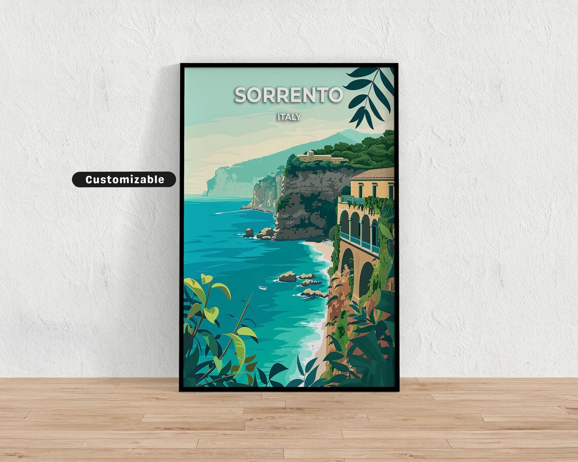 Sorrento Italy Cliffside Villa Turquoise Sea Coastal Town Poster