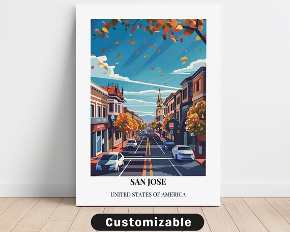San Jose Downtown Street Autumn Leaves USA Retro Travel Poster