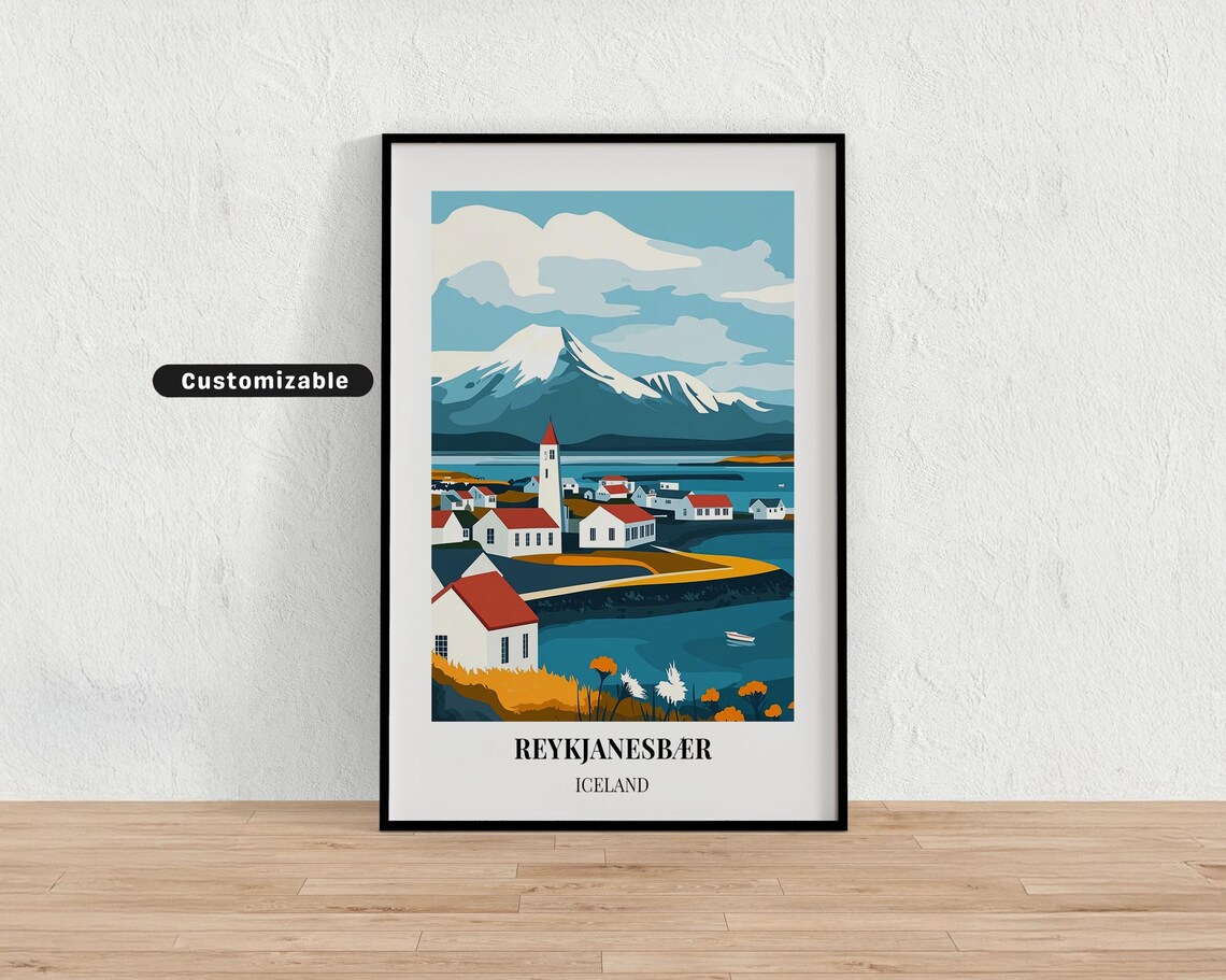 Reykjanesbaer Iceland Coastal Town Church Mountain View Poster