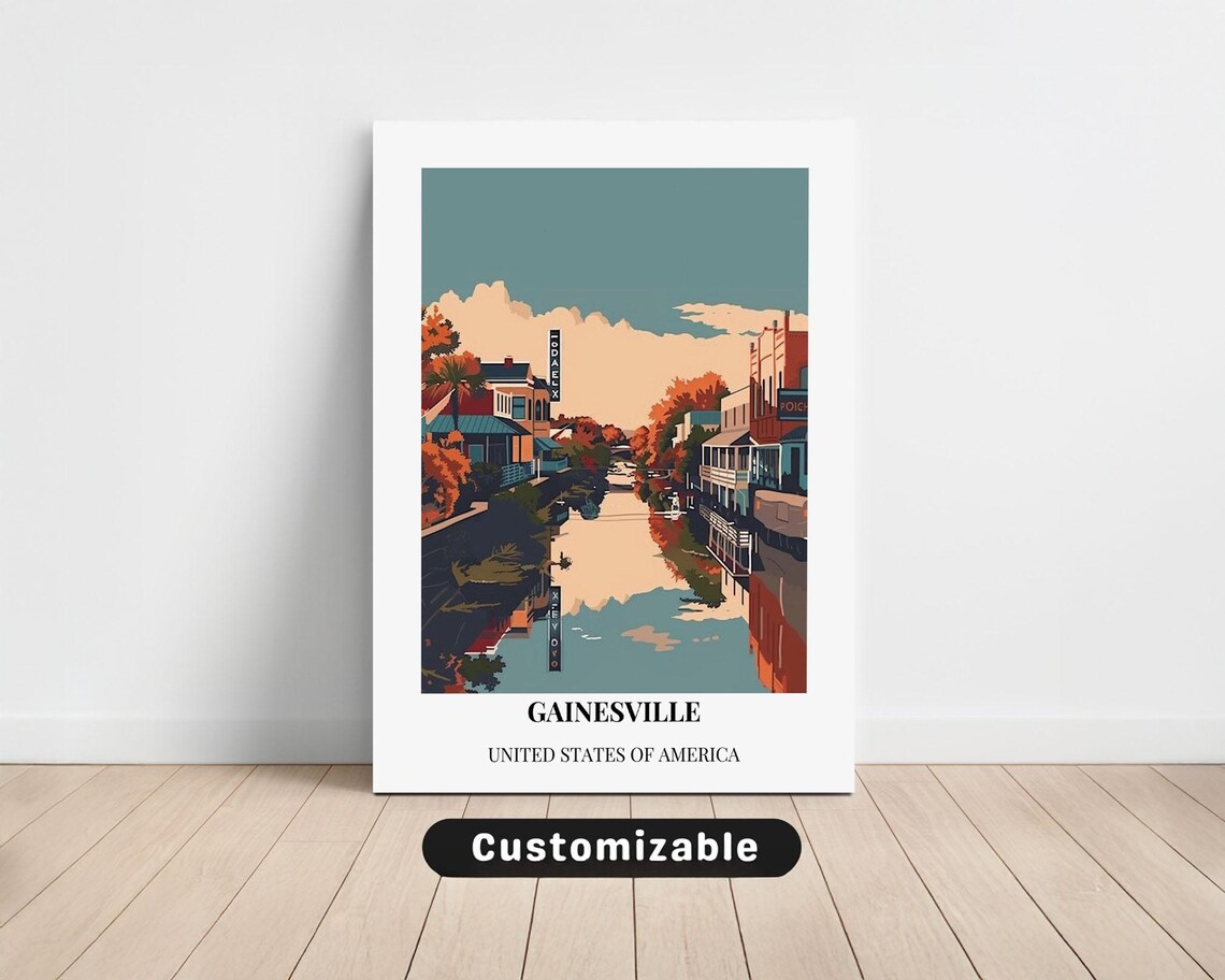 Gainesville Florida Historic Downtown Canal Street Travel Art Poster