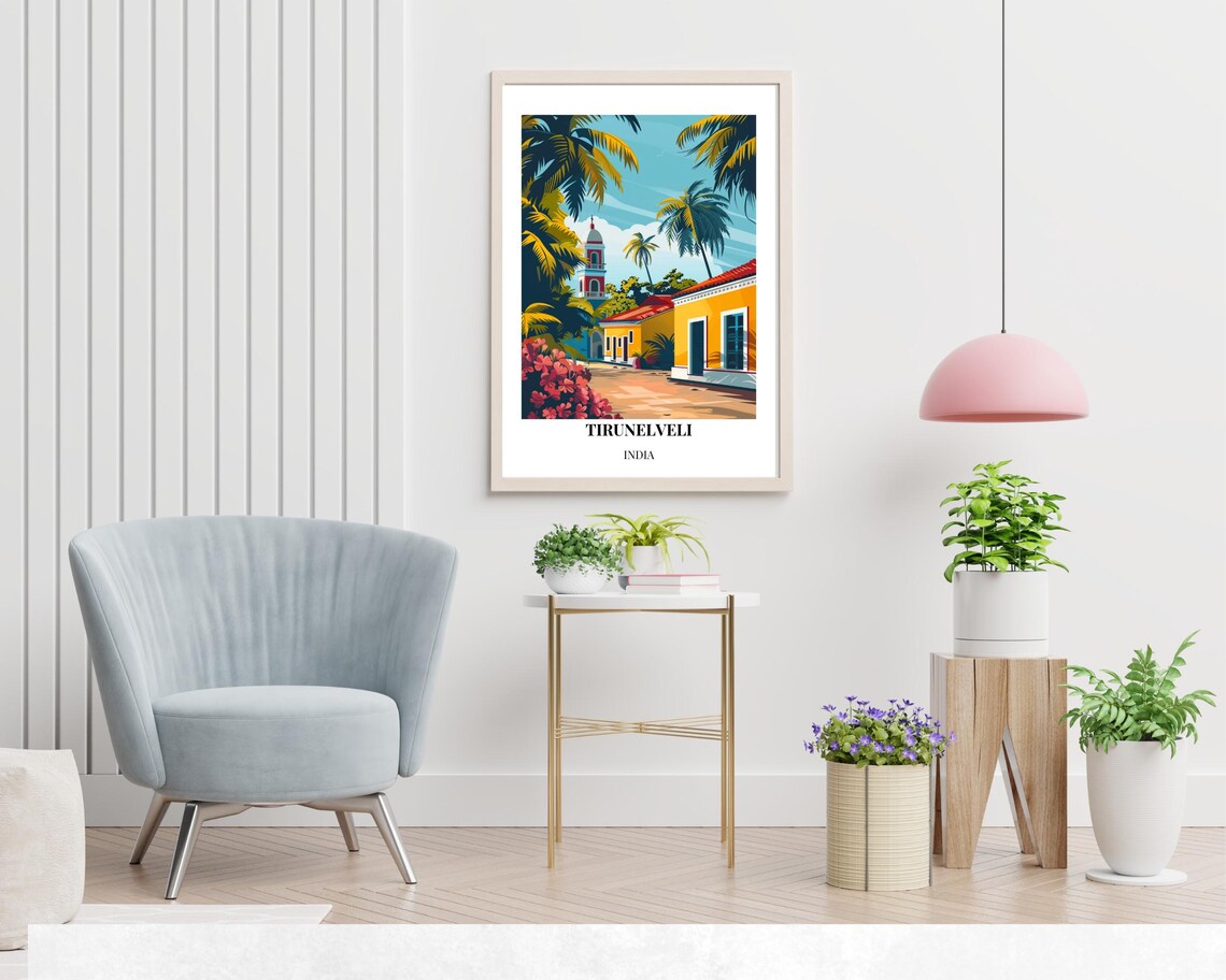 Tirunelveli India Colonial Street Yellow Houses Church Poster - Image 2