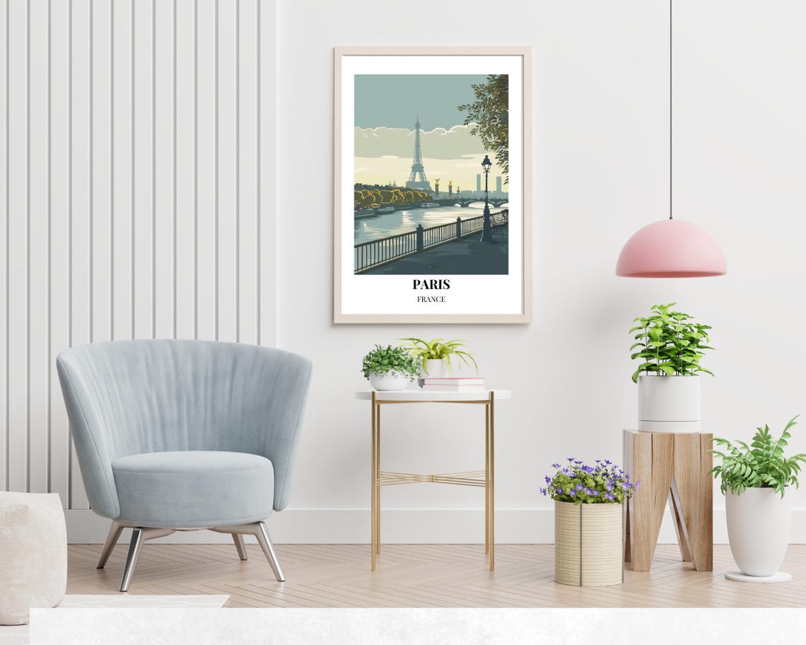 Paris France Eiffel Tower Seine River View Evening Travel Poster - Image 2
