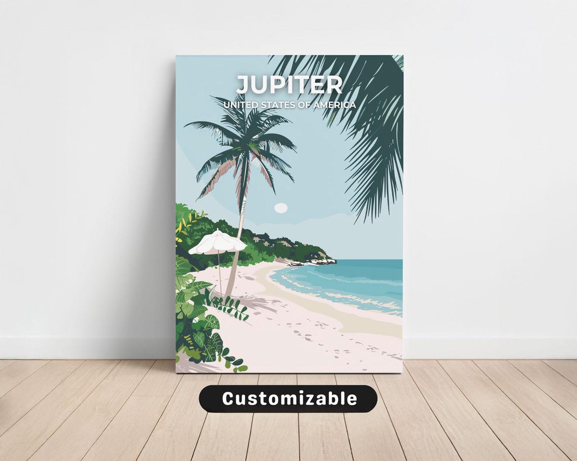 Jupiter Florida Palm Tree Beach Customizable Coastal Travel Poster