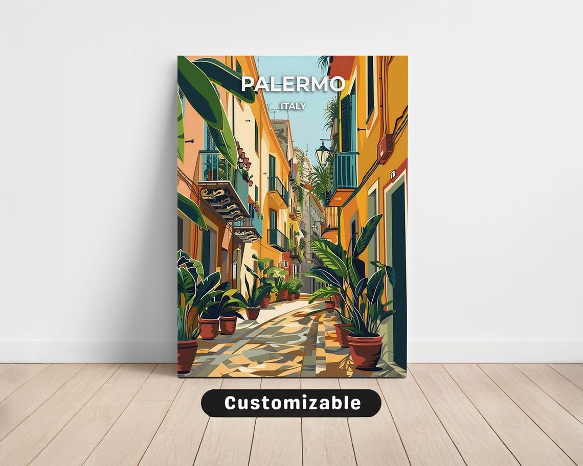 Palermo Italy Sunny Colorful Plant Lined Street Balconies Poster
