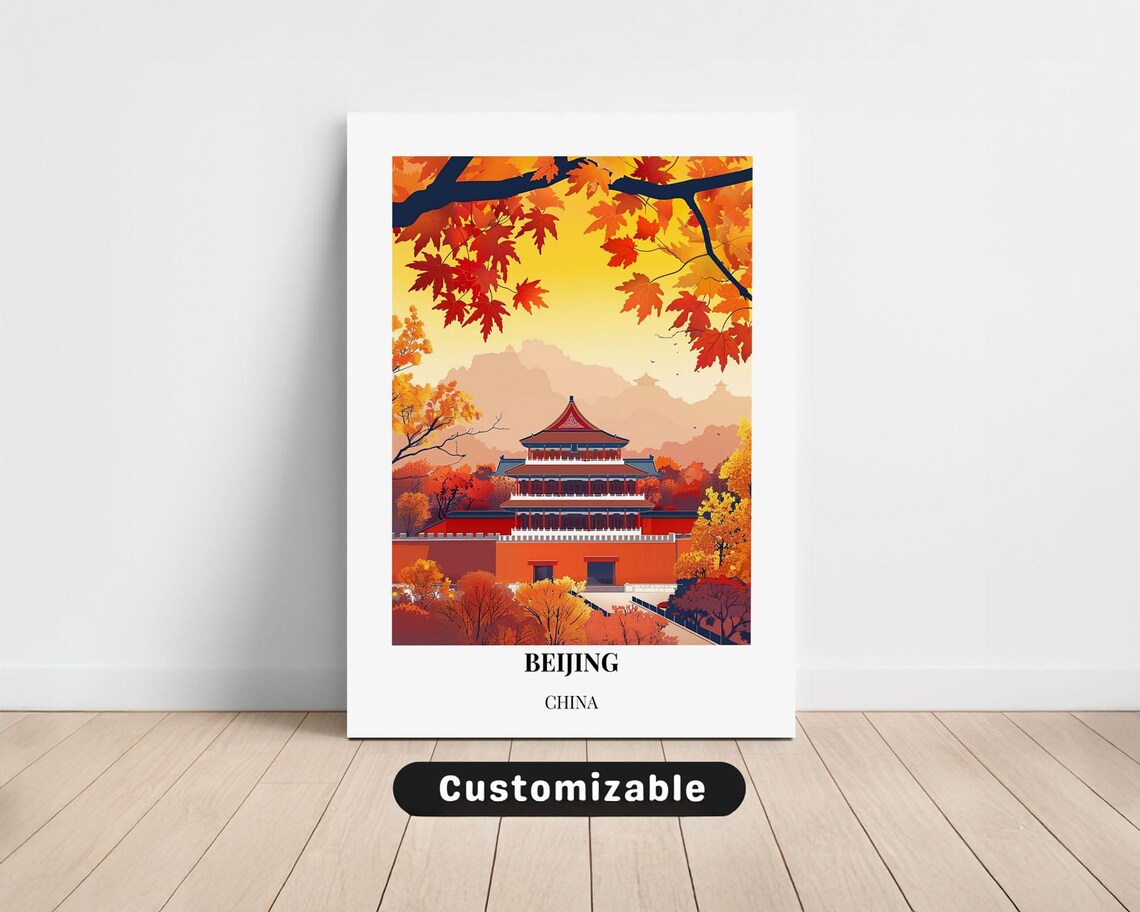 Beijing China Imperial Temple Golden Autumn Custom Travel Poster