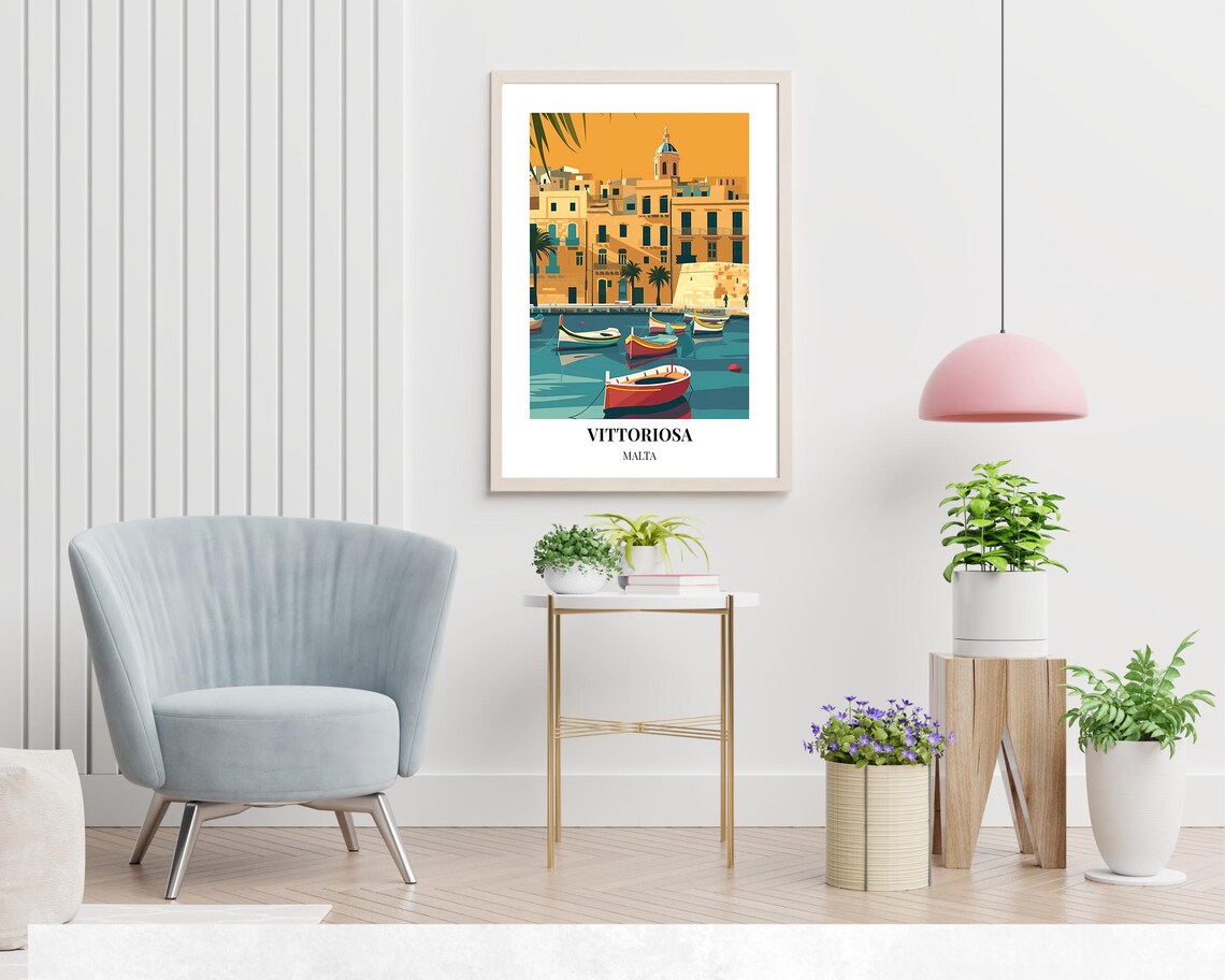 Vittoriosa Marina Malta Colorful Boats Waterfront Travel Poster - Image 2