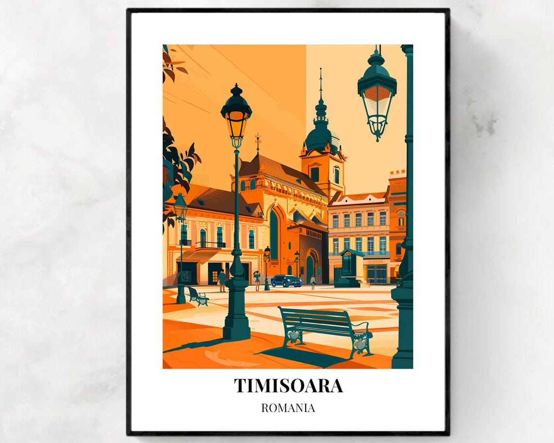 Timisoara Romania Union Square Warm Sunset Street View Poster
