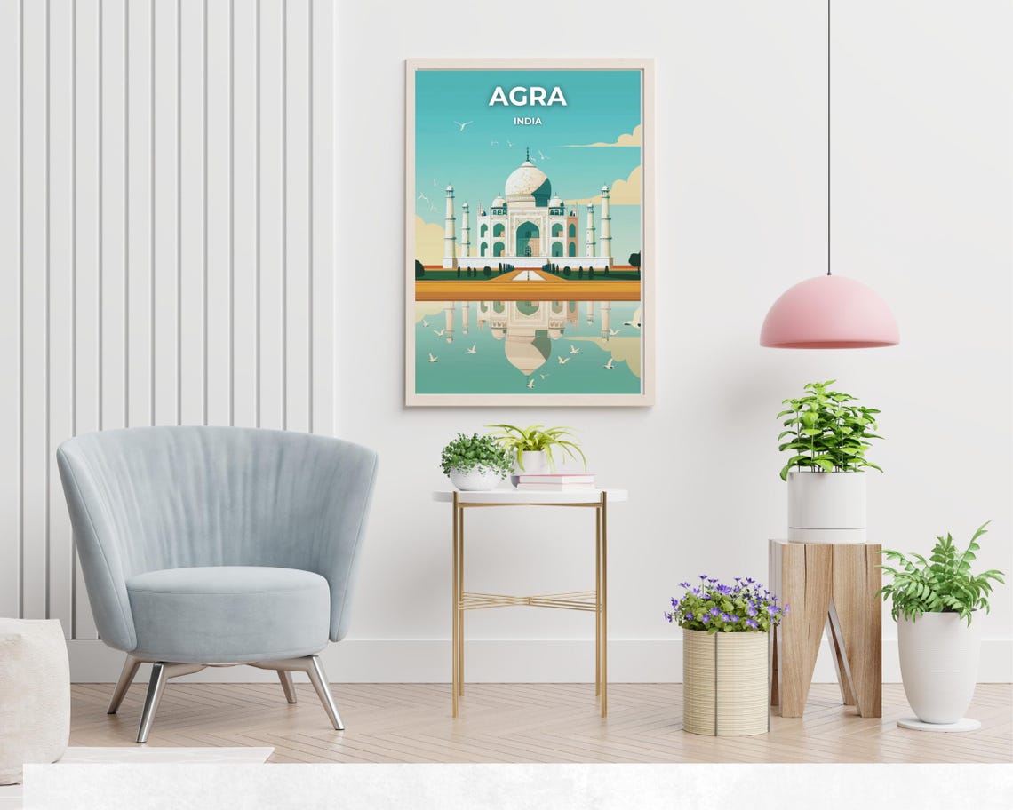 Agra India Taj Mahal With Mirror Reflection Day Travel Poster - Image 2