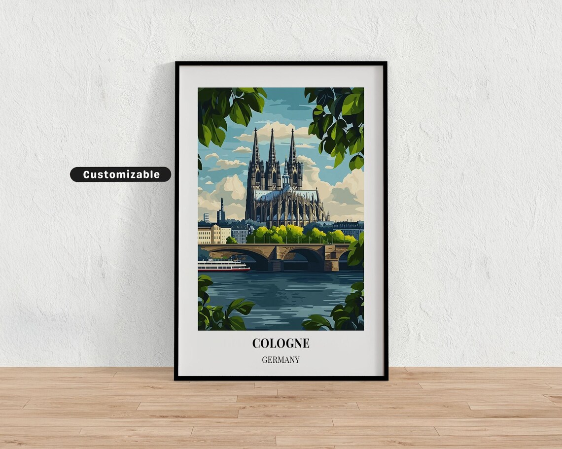 Cologne Germany Cathedral Over The Rhine River Bridge Travel Poster