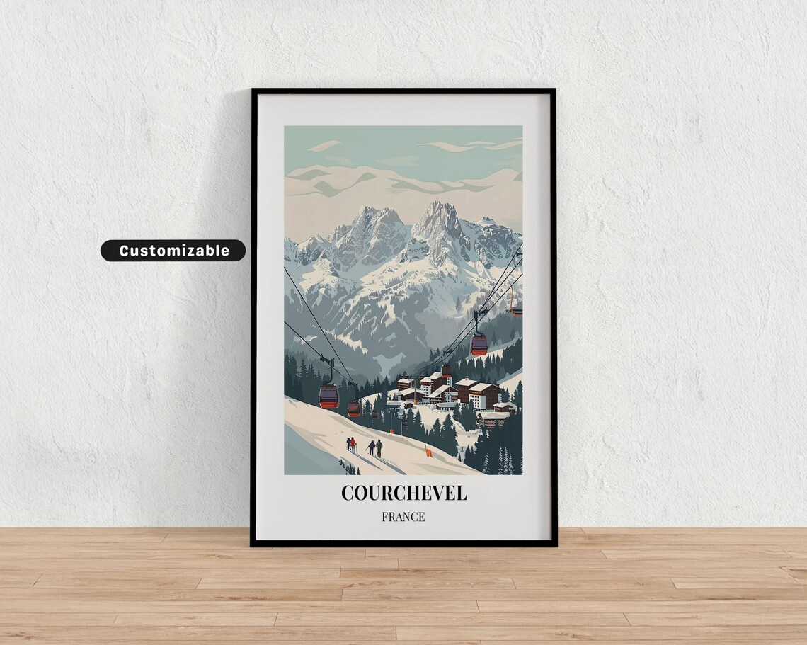 Courchevel France Ski Resort Gondolas Alpine Village Travel Poster
