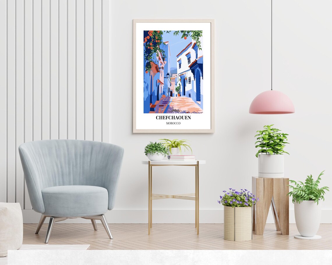 Chefchaouen Morocco Orange Trees Blue Medina Alley Travel Poster - Image 2