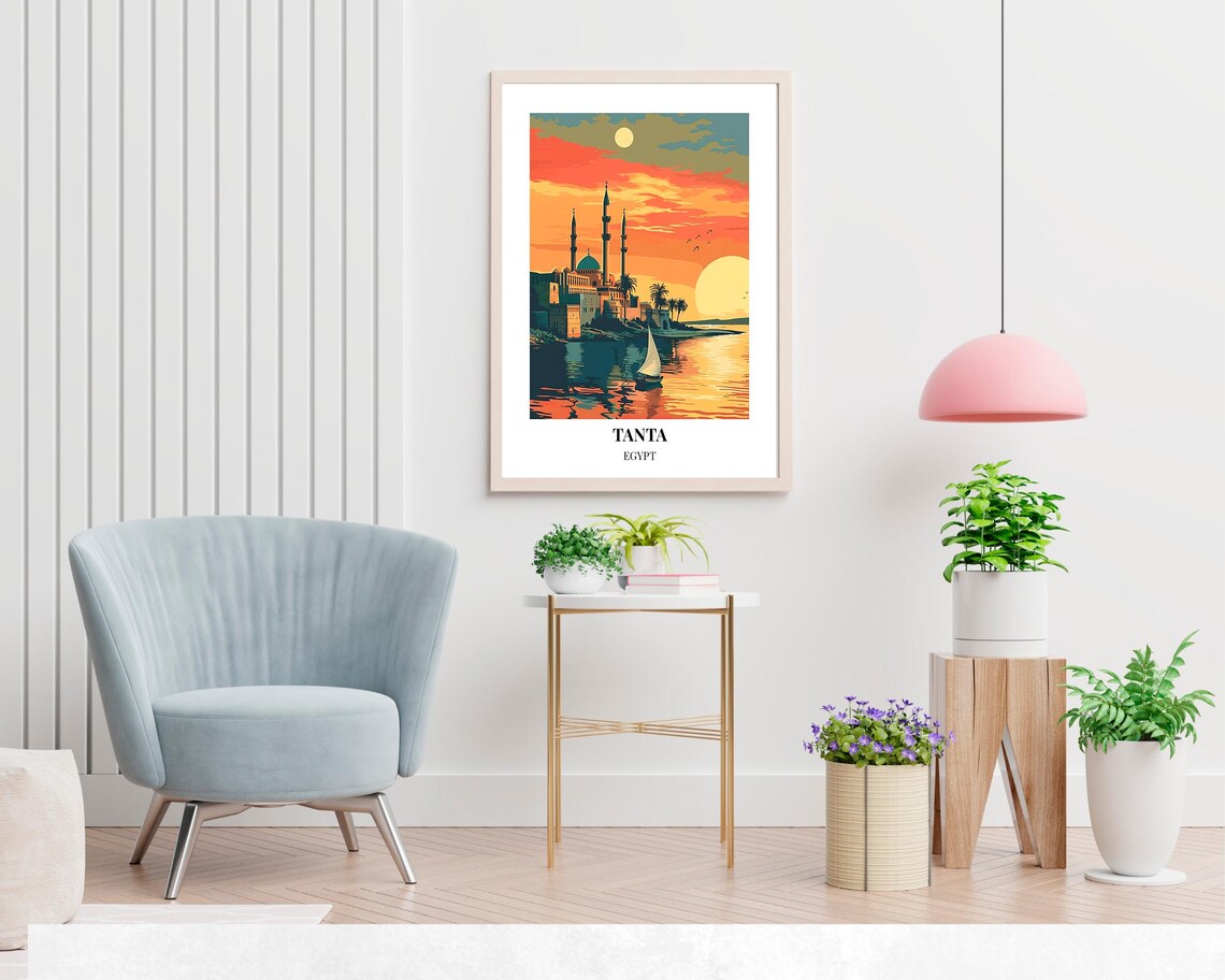 Tanta Egypt Sunset Nile River Mosque And Sailboat Travel Poster - Image 2