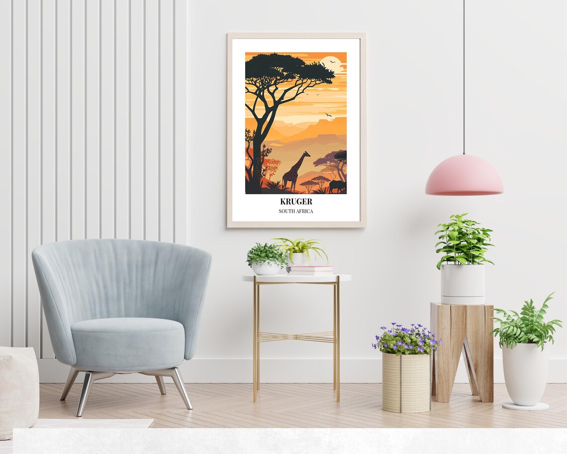 Kruger South Africa Giraffe Acacia Sunset Golden Savanna Travel Poster - Image 2