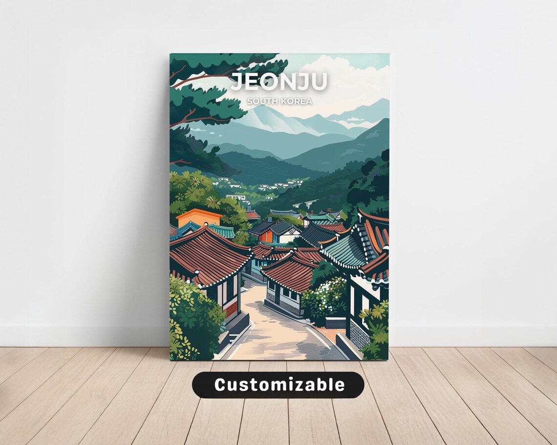 Jeonju South Korea Hanok Village Rooftops Street Travel Poster