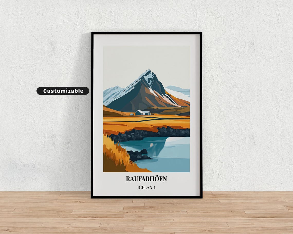 Raufarhofn Iceland Mountain Lake Minimalist Custom Travel Poster