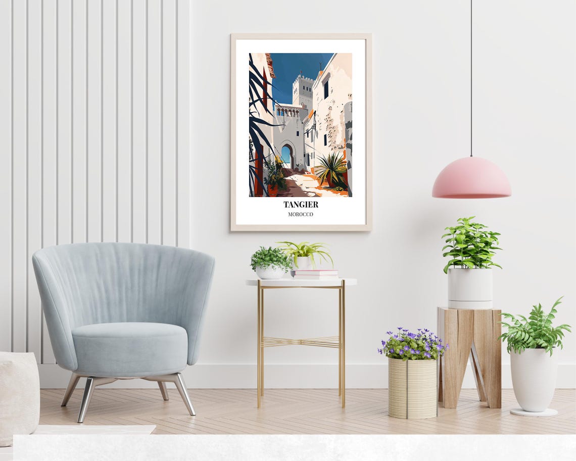 Tangier Morocco Whitewashed Kasbah Alley Travel Poster Scene - Image 2