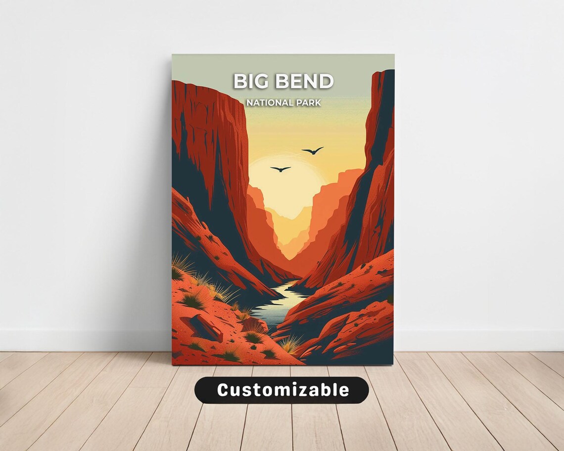 Big Bend National Park Canyon Sunset River Vintage Travel Poster