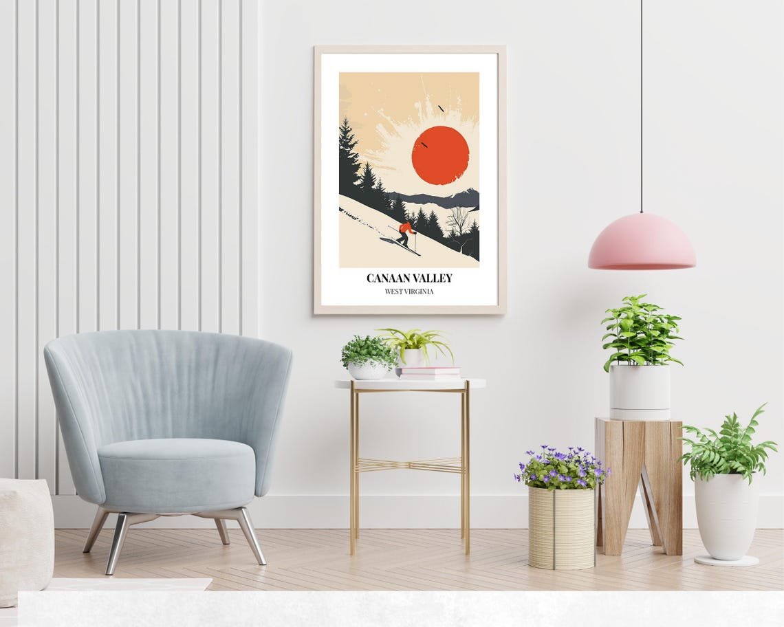 Canaan Valley Skier Under Red Sun West Virginia Travel Poster - Image 2