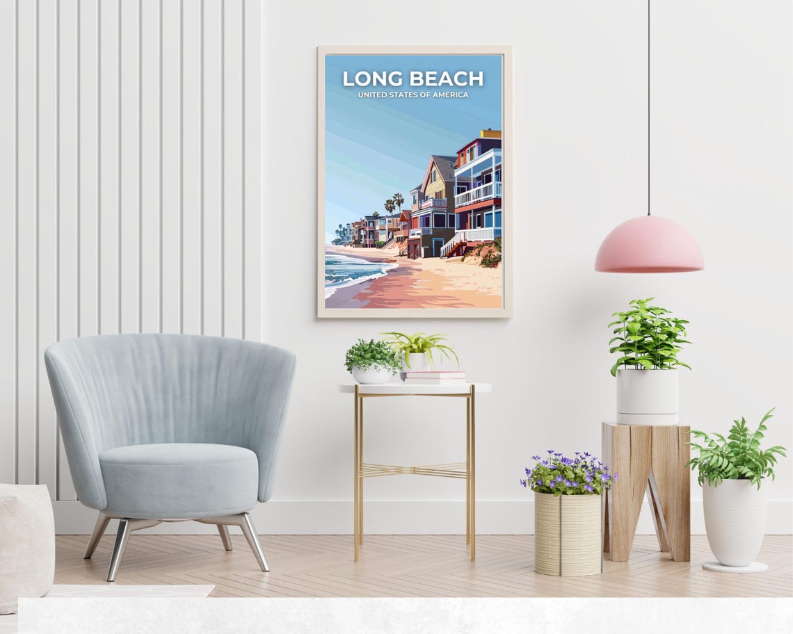 Long Beach California Beachfront Homes Headline Travel Poster - Image 2