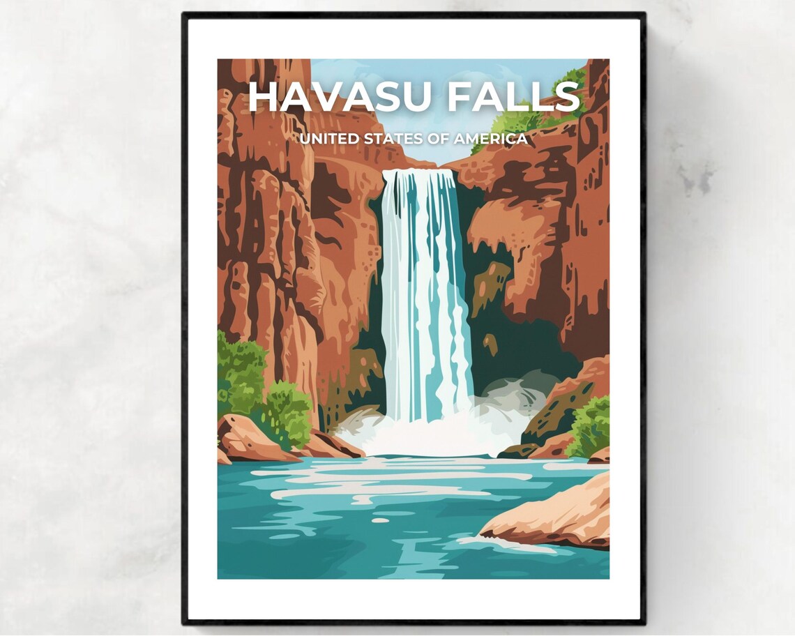 Havasu Falls Red Rock Waterfall Arizona Vintage Travel Poster