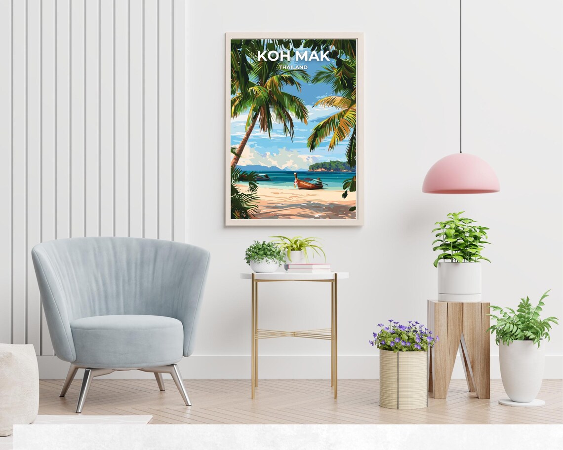 Koh Mak Thailand Palm Framed Turquoise Beach Daytime Travel Poster - Image 2