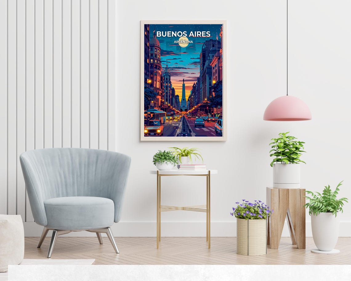 Buenos Aires Night Boulevard With The Iconic Obelisk And Moon Poster - Image 2