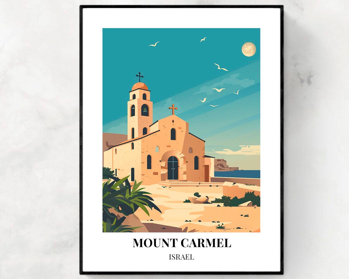Mount Carmel Israel Seaside Chapel Under A Moonlit Night Sky Poster